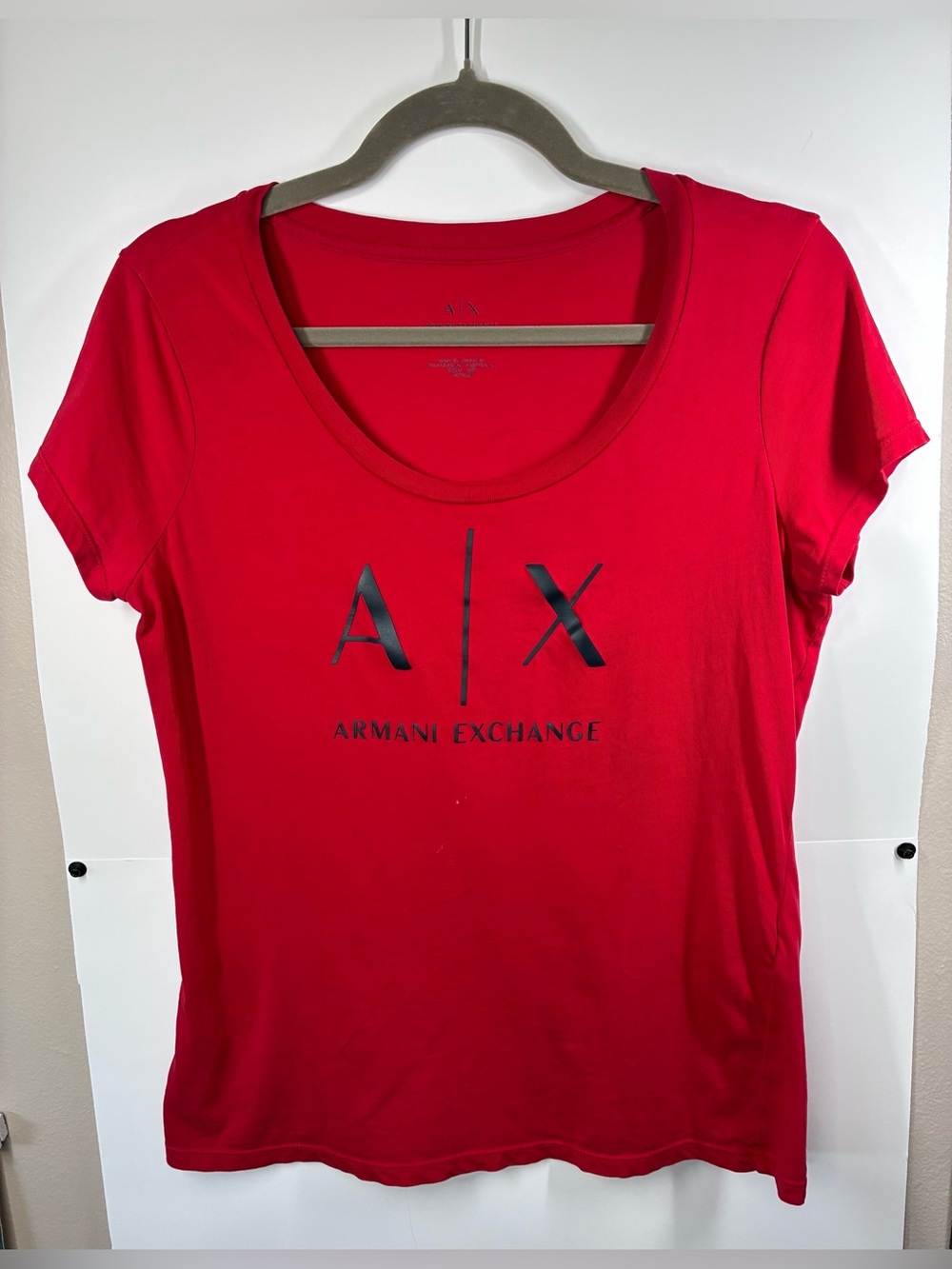 Armani Exchange A/X Women's Large Red Logo Scoop Neck T-Shirt
